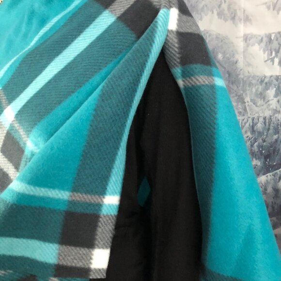 Teal turquoise plaid Open side poncho cover up shawl unisex boho shawl topper - Picture 2 of 10